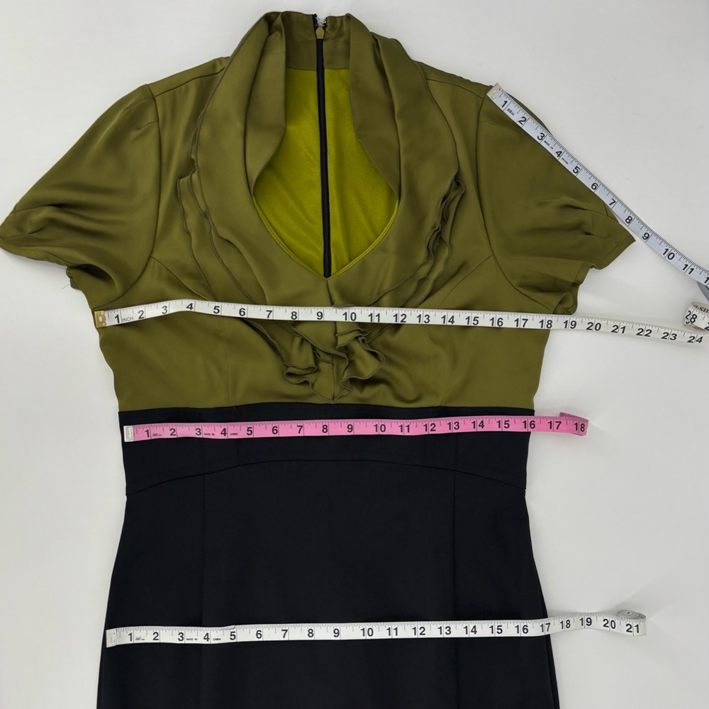 le chateau Chartreuse and Black Short Sleeve Ruffle Neck Wiggle Skirt, Large - Picture 16 of 17